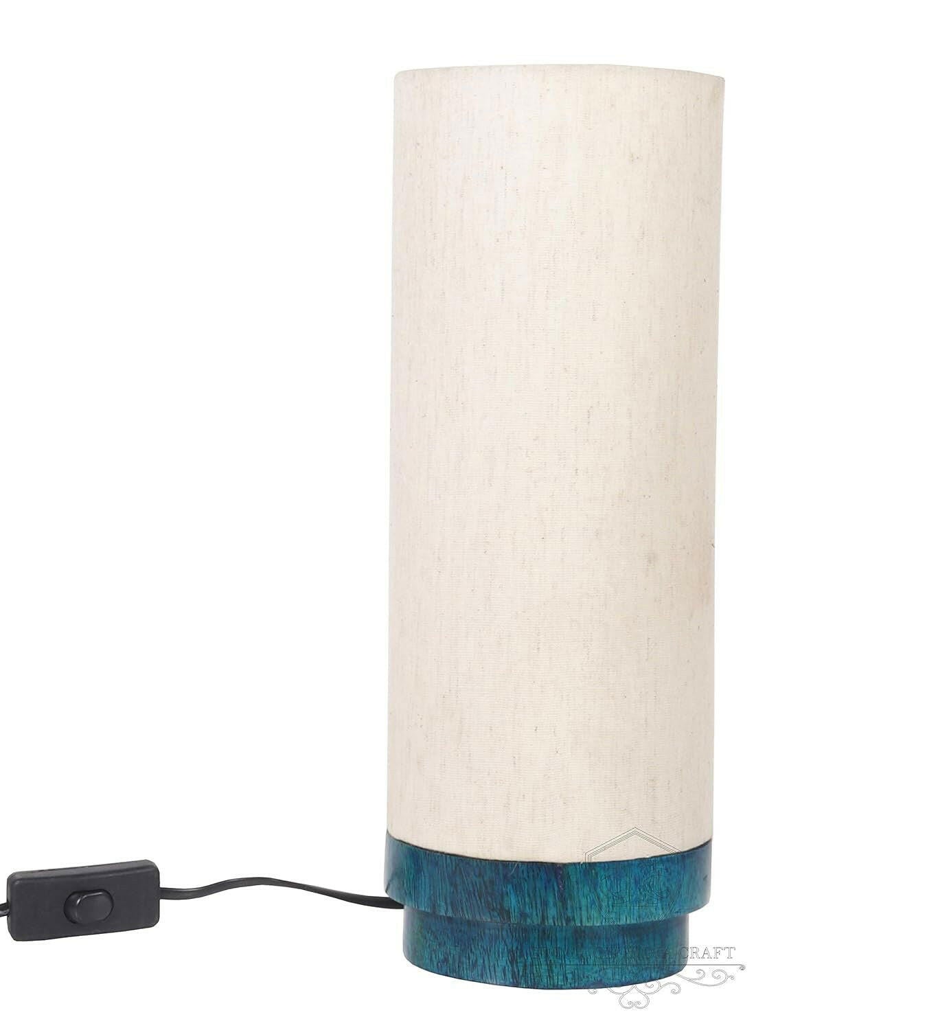 14 Inch Round Turqouise Base Mango Wood Table Lamp - ArtyCraftz.com