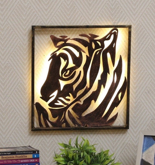 Wrought Iron Tiger Frame Wall Art With LED