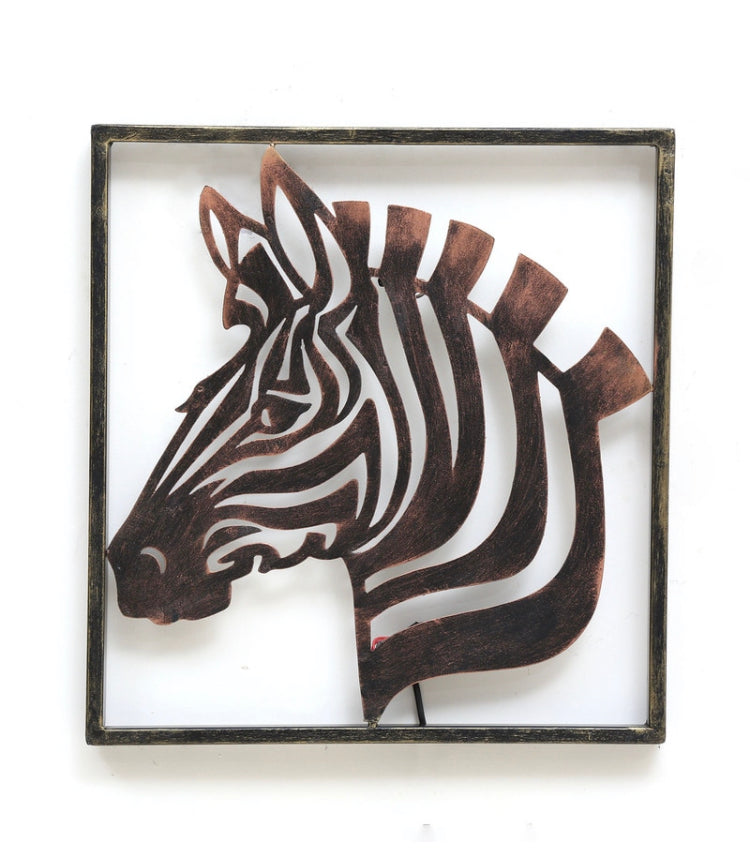 Wrought Iron Zebra Frame Wall Art With LED In Brown