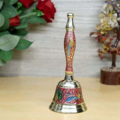 Pure Brass Puja Bell Meena/Enamel Design | Pooja Ghanti/Ghanta for Home and Temple | Prayer Bell | Pooja Mandir Bell