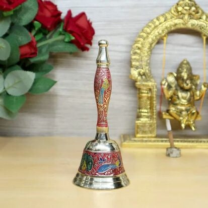 Pure Brass Puja Bell Meena/Enamel Design | Pooja Ghanti/Ghanta for Home and Temple | Prayer Bell | Pooja Mandir Bell