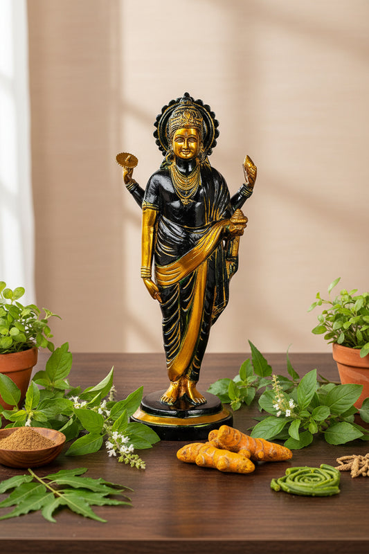 18.5 inch Dhanvantri idol with black and gold finish-artycraftz.com