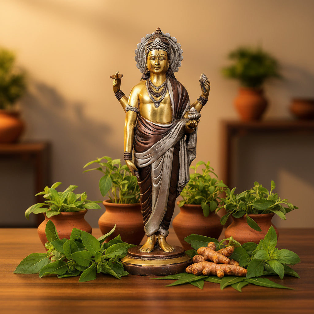18.5 inch Dhanvantri idol with brown and gold finish-artycraftz.com