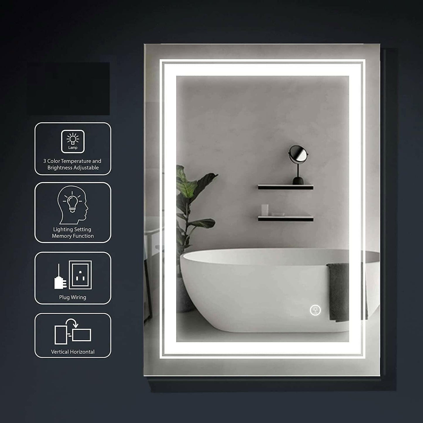 18"X24" Hub LED-Wall Mounted Bathroom Mirror - ArtyCraftz.com