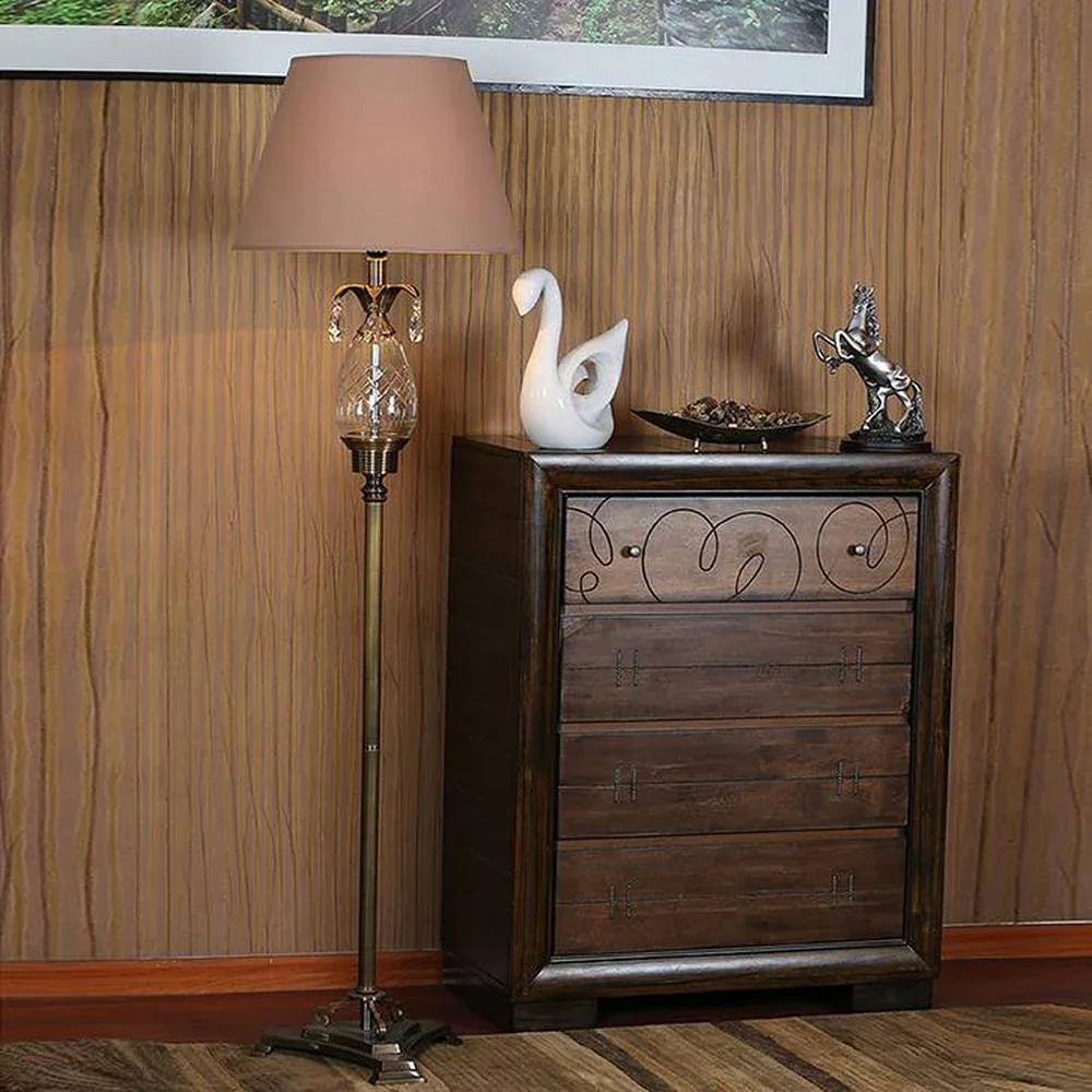 Batilde Pure Brass and Glass Floor Lamp With Brown Cotton Shade - ArtyCraftz.com