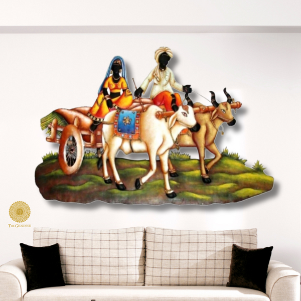 Metal Couple on Bullock Cart Wall Art