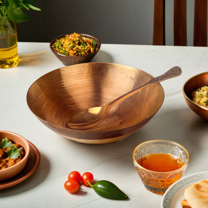 Handcrafted Bronze Tansali Bowl with Spoon Set for Dining & Ayurvedic Serving