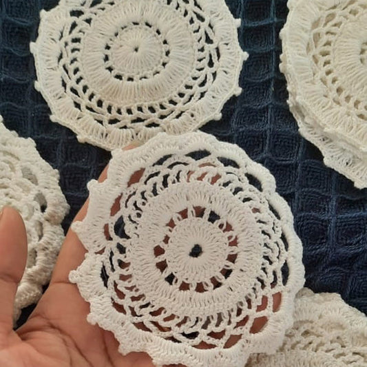 White Crochet coasters 5 inch