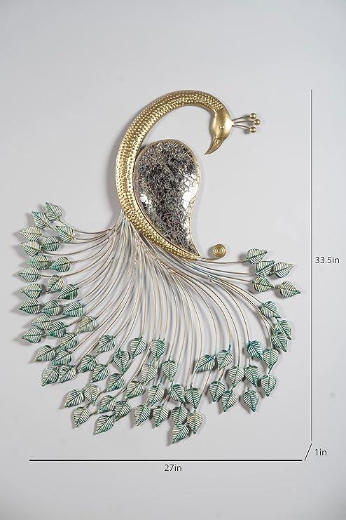 Nehaal Peacock Wall Decor Native Hanging & Mounted Art Sculpture Home Decor (27 x 33.5 inches) (Multicolor)