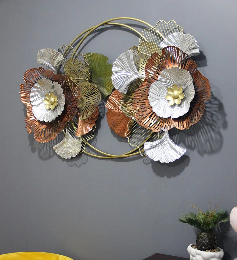 Metal Wall Hanging Artificial Flowers In Multicolor