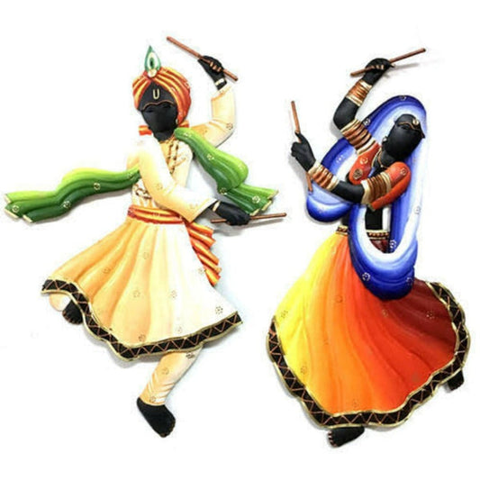 20 Inch Iron Dandiya Dancers Wall Art with Colorful Traditional Figures-artycraftz.com