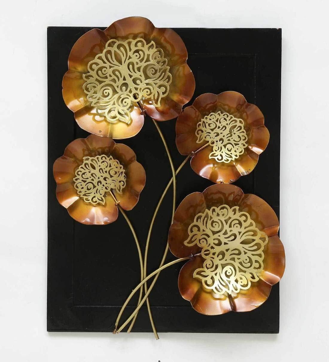 20 x 15 inch metal floral panel wall art with gold flower details-ArtyCraftz.com