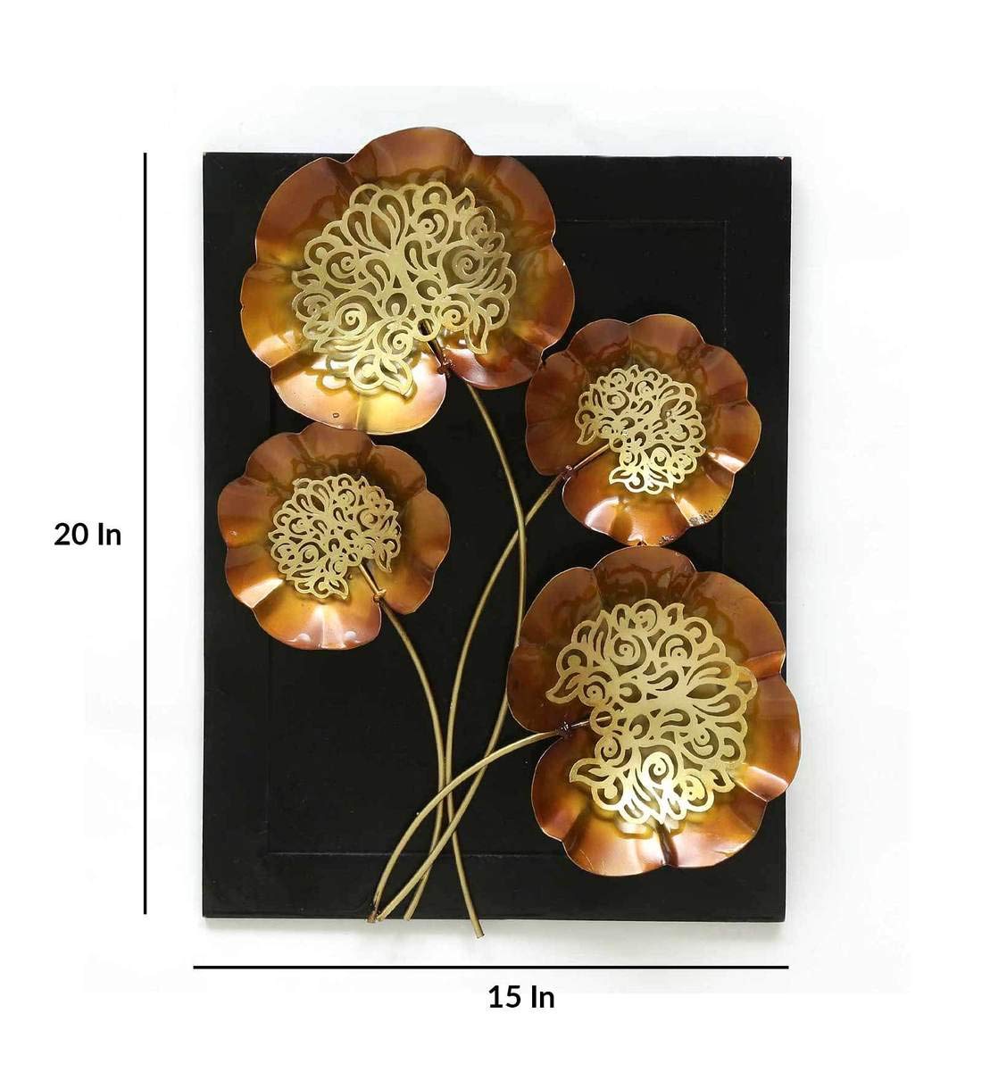 20 x 15 inch metal floral panel wall art with gold flower details-ArtyCraftz.com