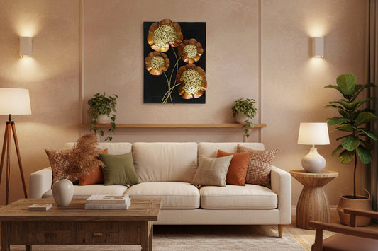 20 x 15 inch metal floral panel wall art with gold flower details-ArtyCraftz.com