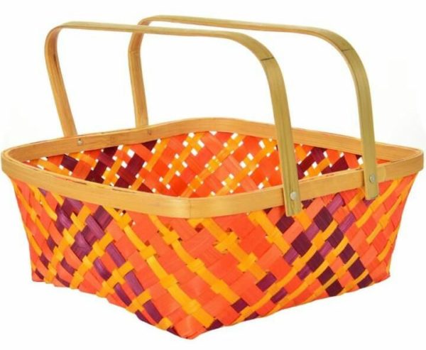 Handmade Bamboo Basket Square 8 X 8 Inches with Handle