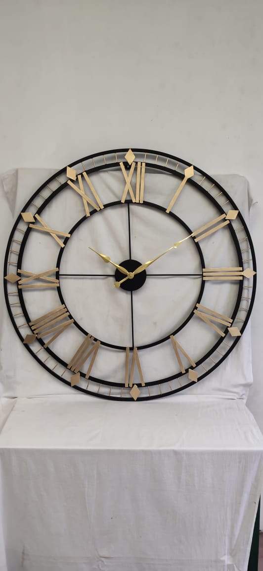 24 Inch Iron Metal Roman Numerical Skeletal Wall Clock Gold and Black ...