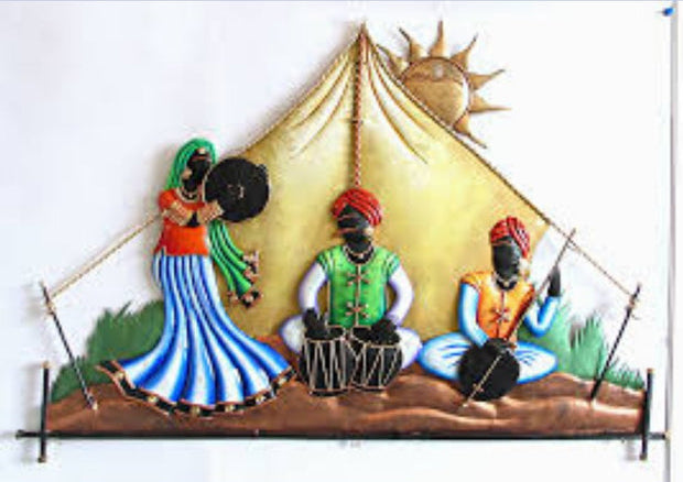 24 x 18 Inch Iron Indian Folk Musicians Wall Art with Colorful Figures-artycraftz.com