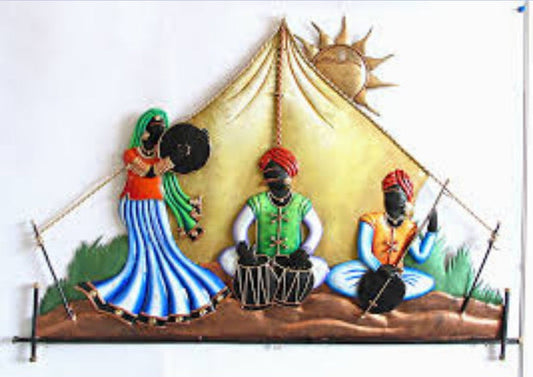 24 x 18 Inch Iron Indian Folk Musicians Wall Art with Colorful Figures-artycraftz.com