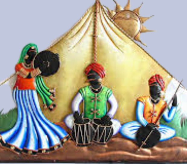 24 x 18 Inch Iron Indian Folk Musicians Wall Art with Colorful Figures-artycraftz.com