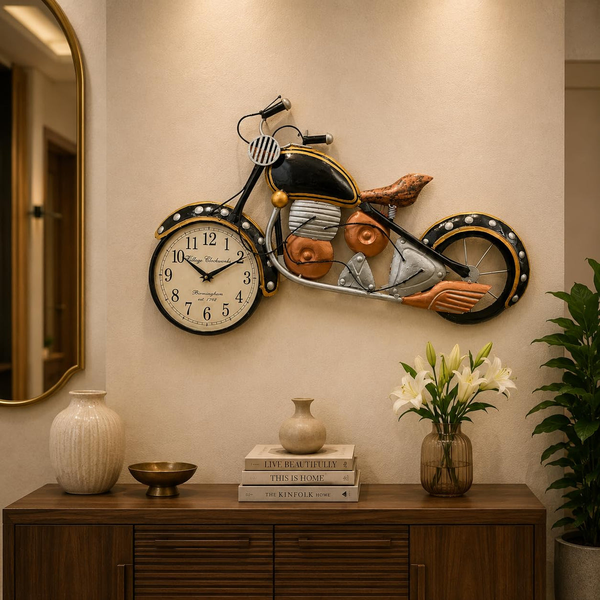 27 Inch Iron Motorcycle Wall Clock Vintage Industrial Wall Decor-artycraftz.com