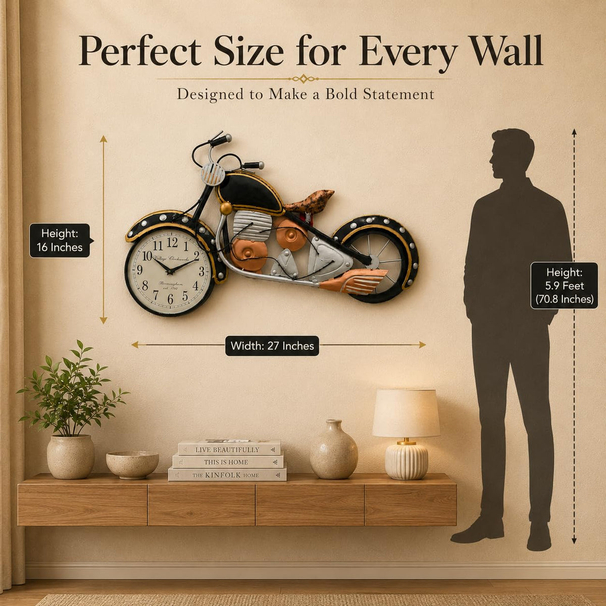 27 Inch Iron Motorcycle Wall Clock Vintage Industrial Wall Decor-artycraftz.com