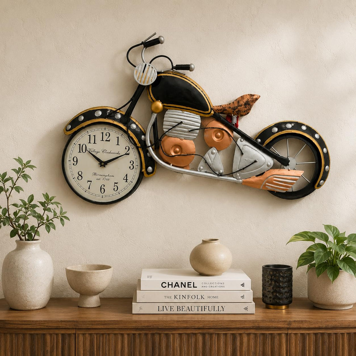 27 Inch Iron Motorcycle Wall Clock Vintage Industrial Wall Decor-artycraftz.com
