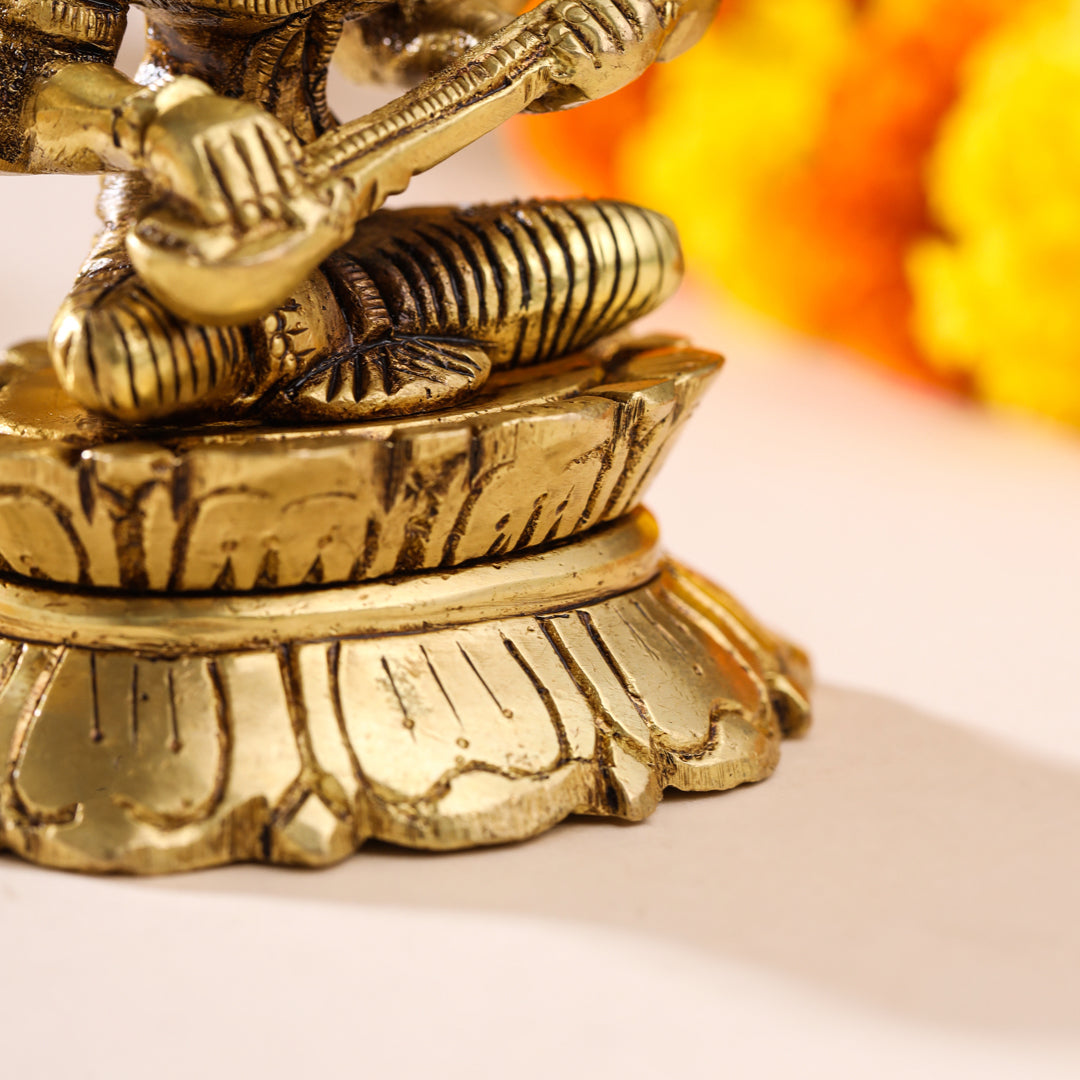 Brass Goddess Saraswati On Lotus Statue