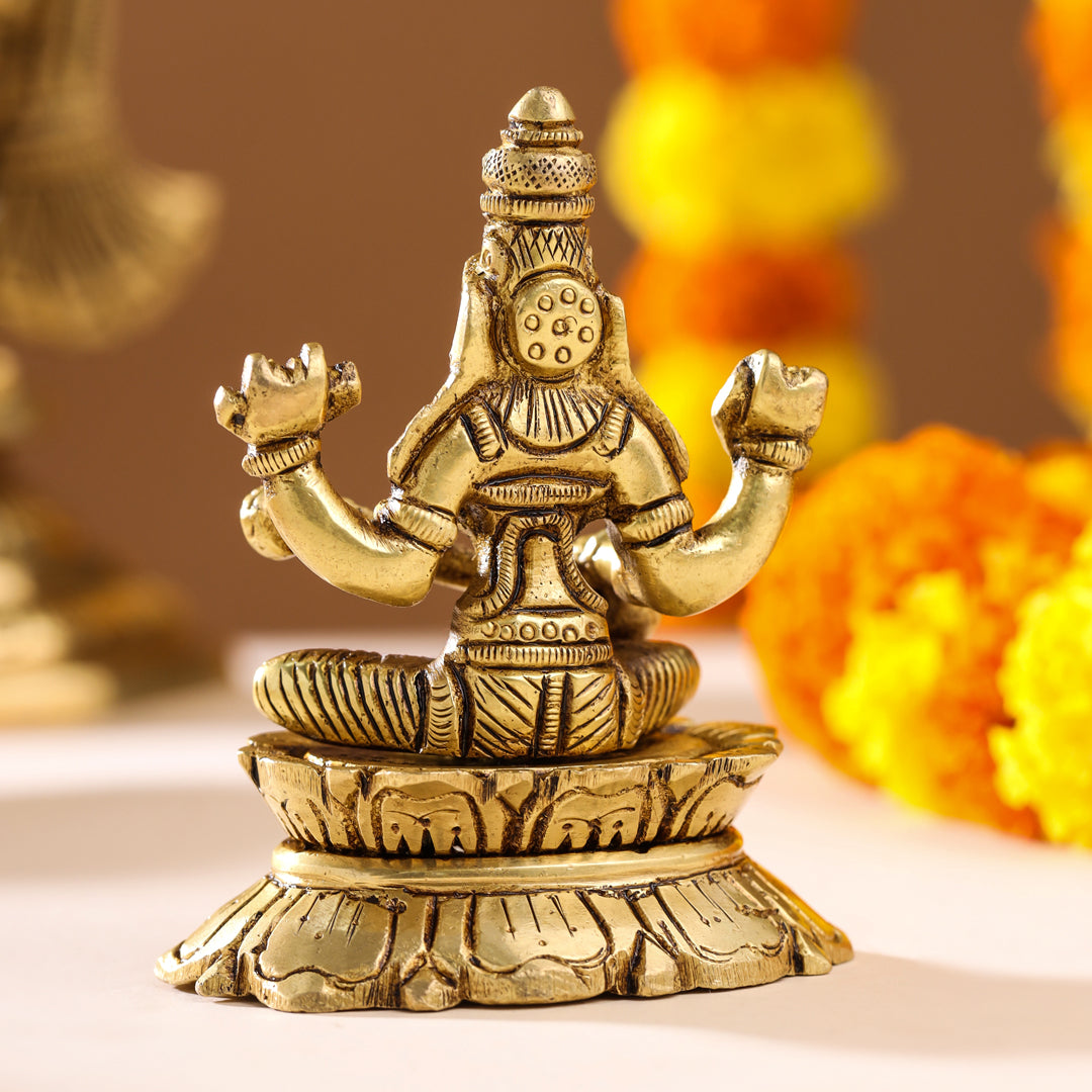 Brass Goddess Saraswati On Lotus Statue