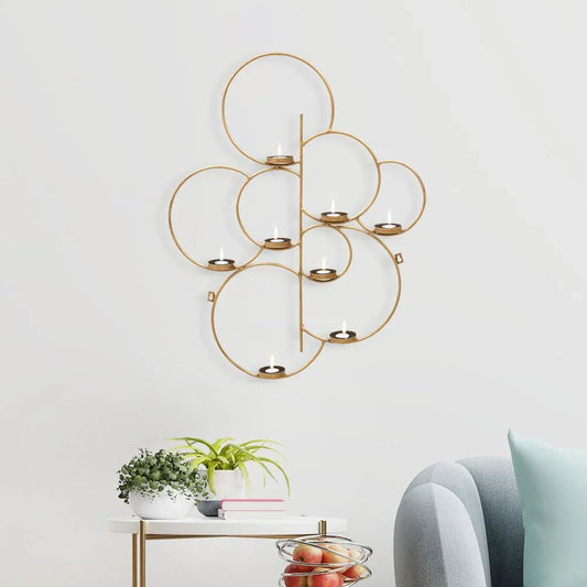 Gold Colour Metal Wall Rings Candle Holder