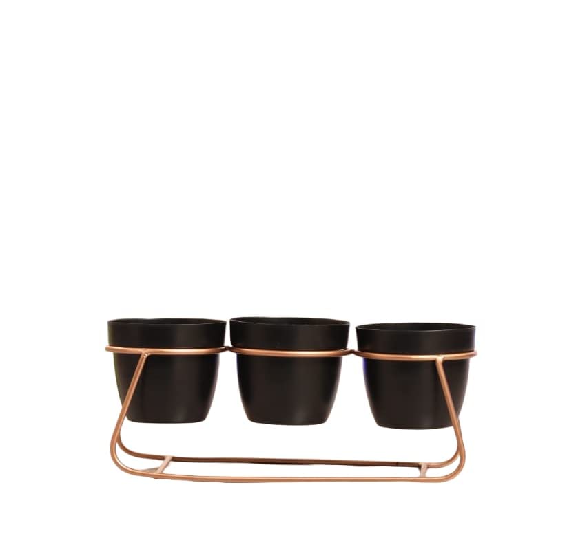 3-tier black indoor planters with gold metal stand-ArtyCraftz.com