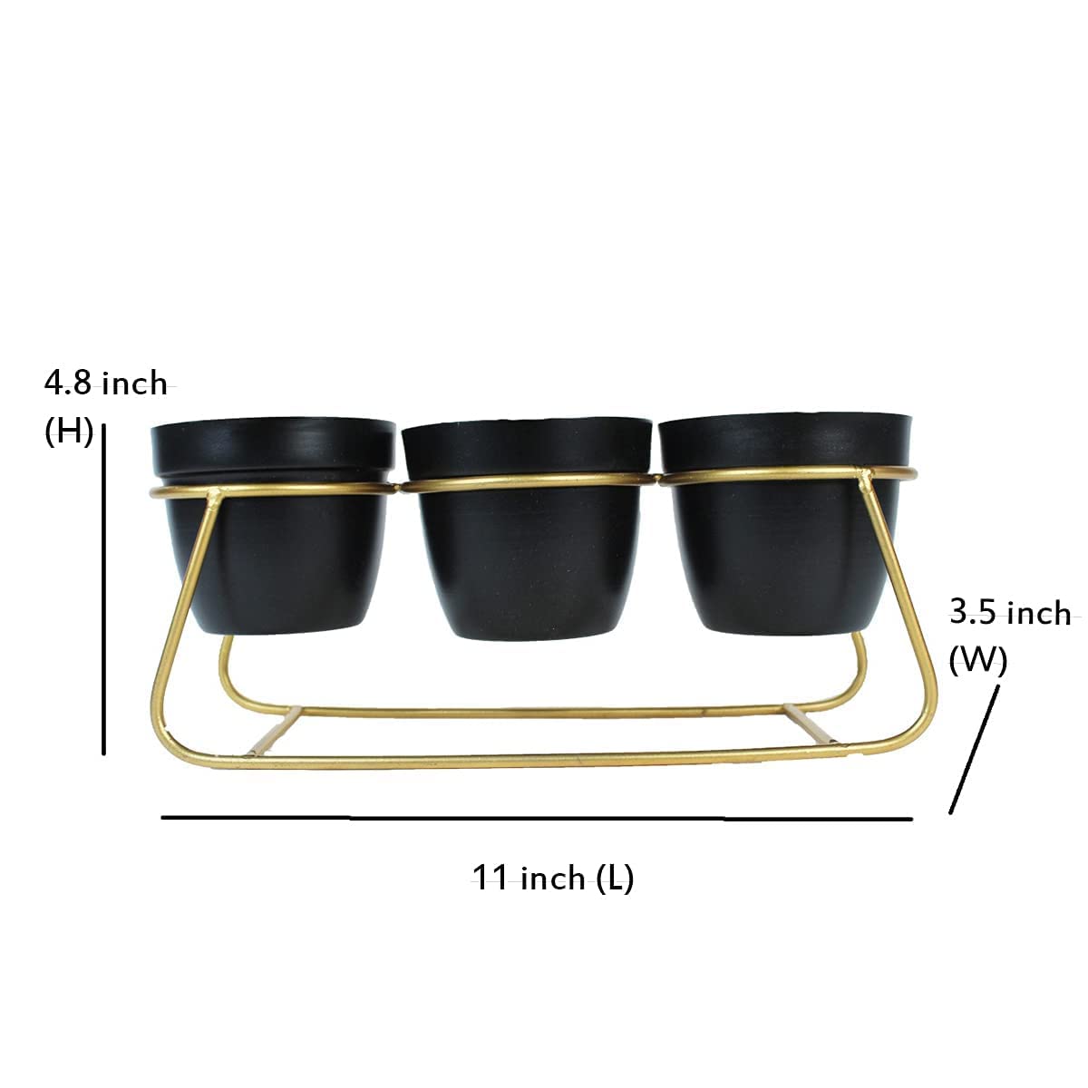 3-tier black indoor planters with gold metal stand-ArtyCraftz.com