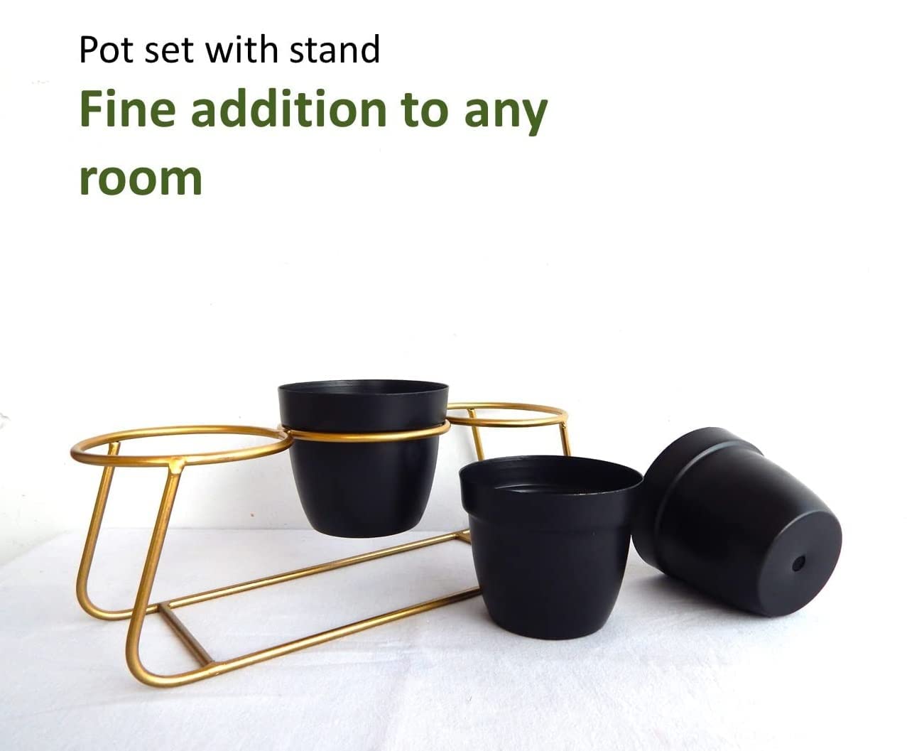 3-tier black indoor planters with gold metal stand-ArtyCraftz.com