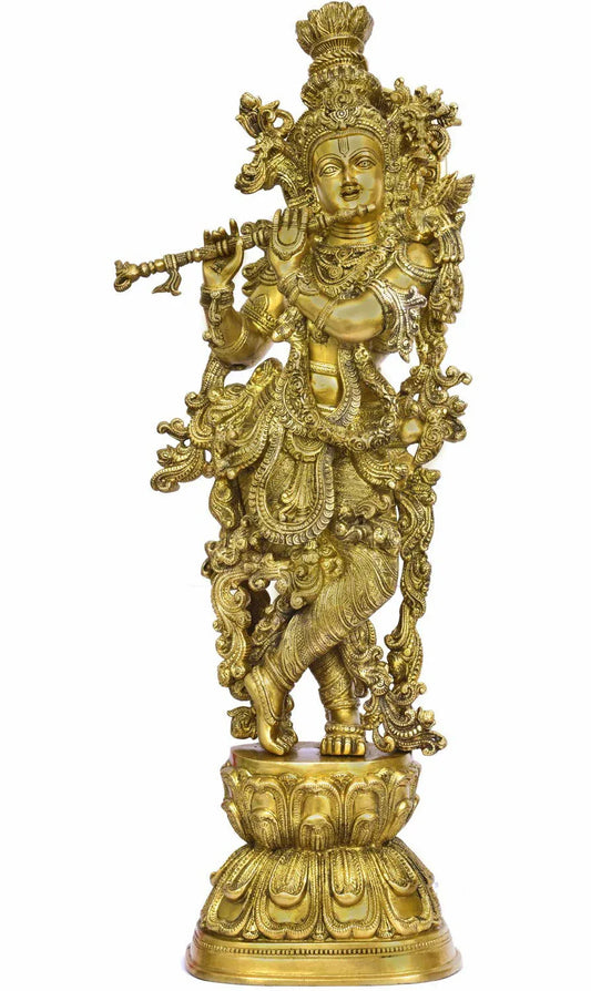 30 Inches Large Standing Brass Krishna Statue| Home Decor - ArtyCraftz.com