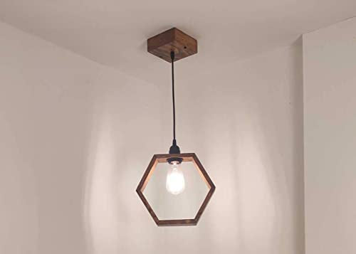 Hex Brown Wooden Single Hanging Lamp