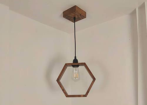 Hex Brown Wooden Single Hanging Lamp