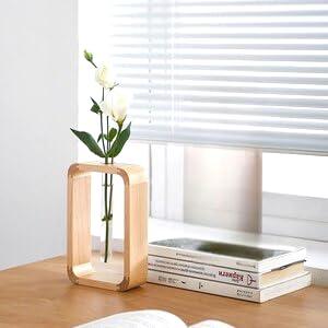 Small Wooden Table Flower Vase with Borosilicate Glass Propagation Decor Plant Holder