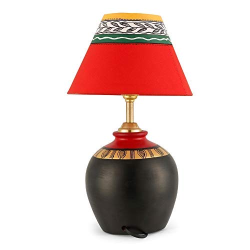 Madhubani Shimmers Hand-Painted Pot Shaped Round Terracotta Table Lamp-ArtyCraftz.com