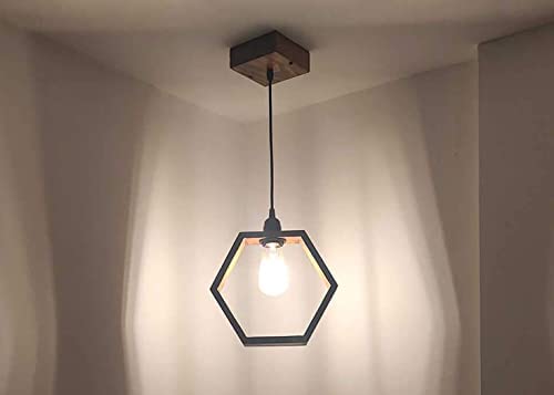 Hex Brown Wooden Single Hanging Lamp