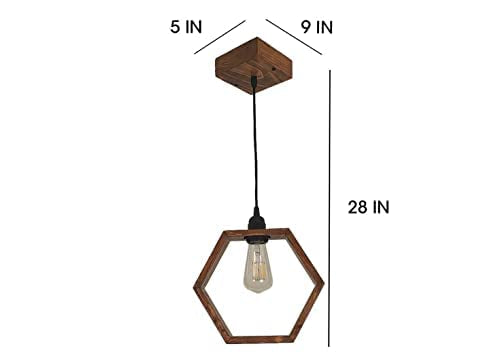 Hex Brown Wooden Single Hanging Lamp