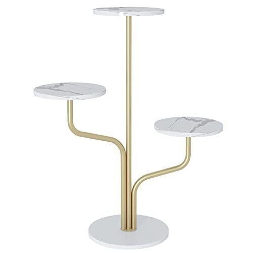 Luxury Gold Metal Plant Stand with MDF Wood Base 3 Tier Indoor Planter Stand -ArtyCraftz.com