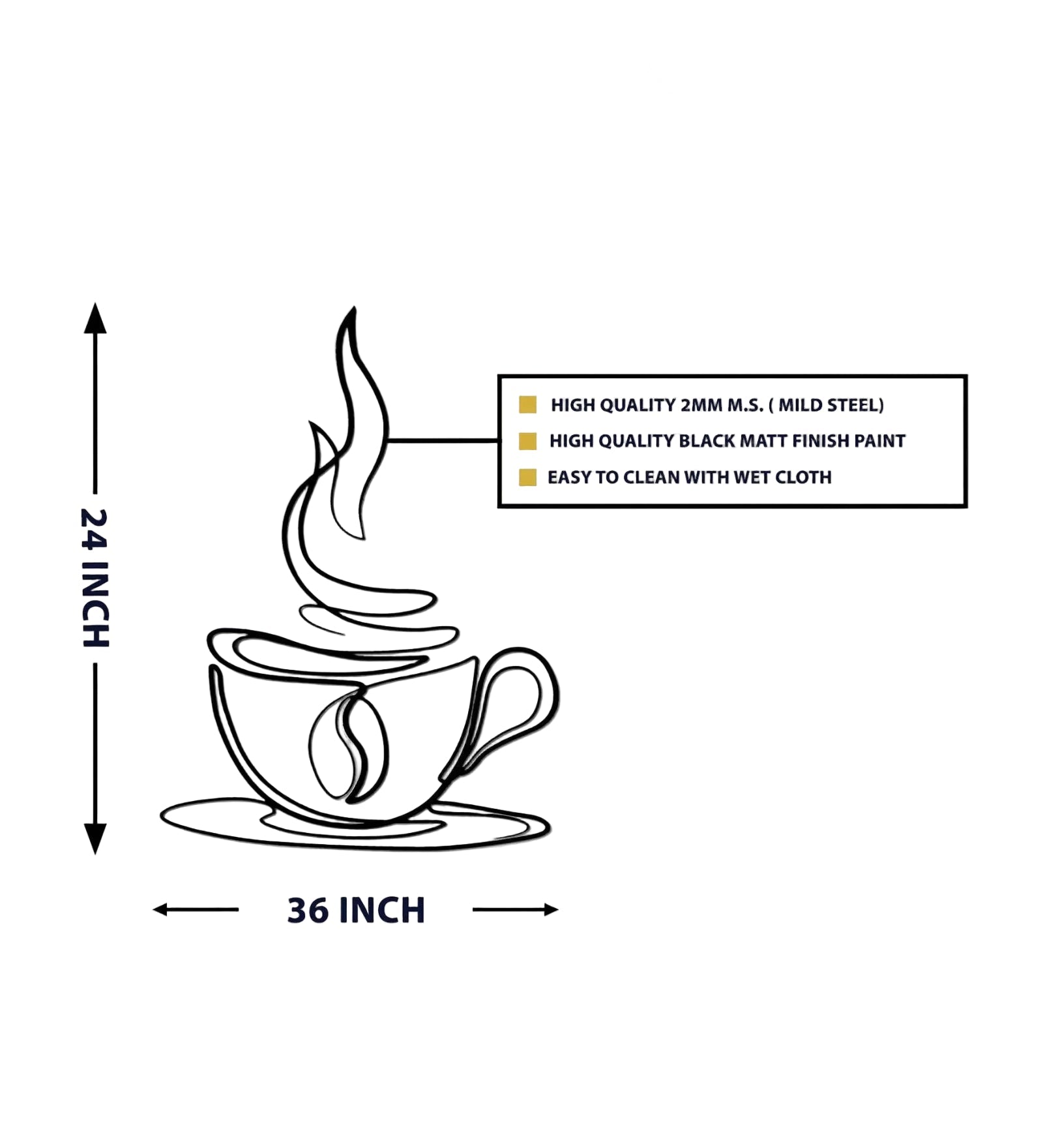 36 Inch Coffee Cup Iron Wall Decor for Kitchen and Cafe-ArtyCraftz.com