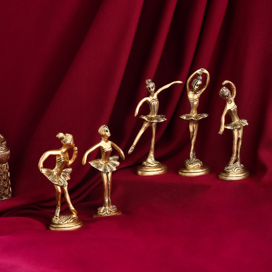 Brass Dancing Ballerinas - Set of 5 Figurines (4.2 Inch)