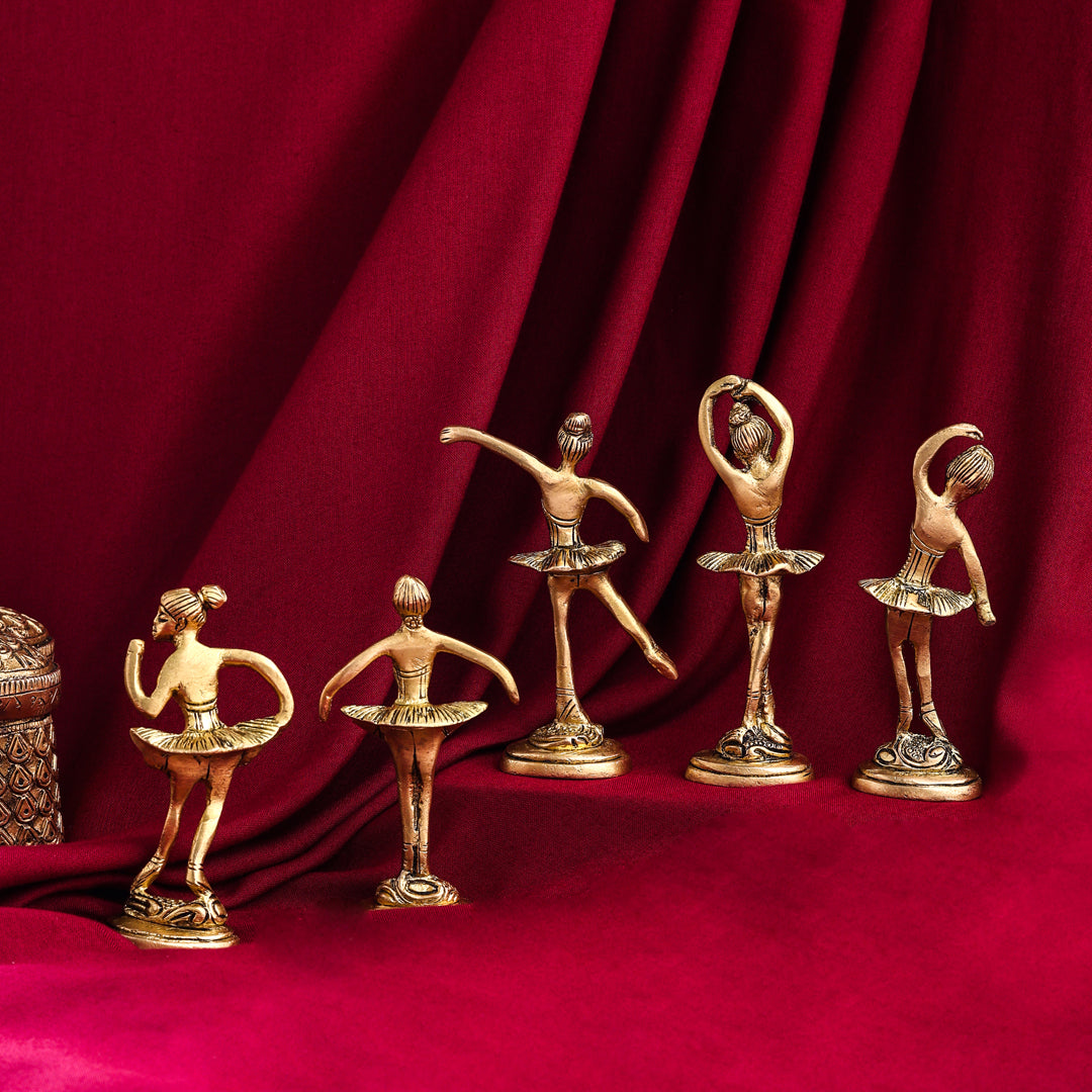 Brass Dancing Ballerinas - Set of 5 Figurines (4.2 Inch)