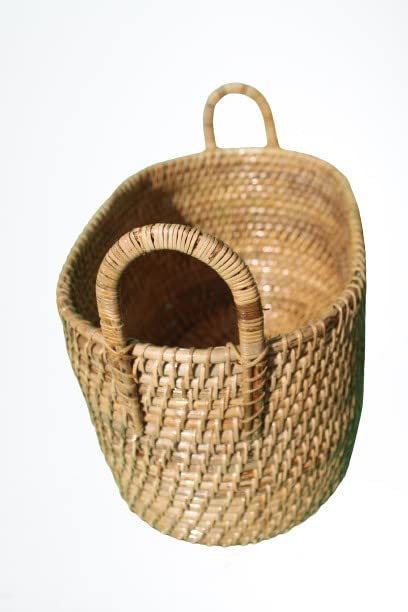 Hand woven natural rattan laundry bin basket with handle