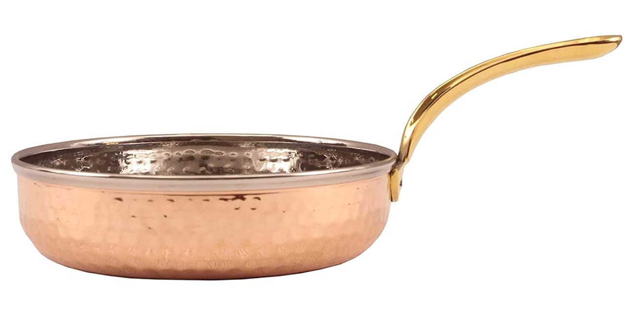 Steel Copper Frying pan Platter Brass Handle, Serving Dishes