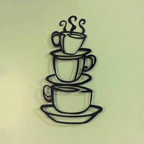 Black Coffee Cup Silhouette Metal Wall Decor