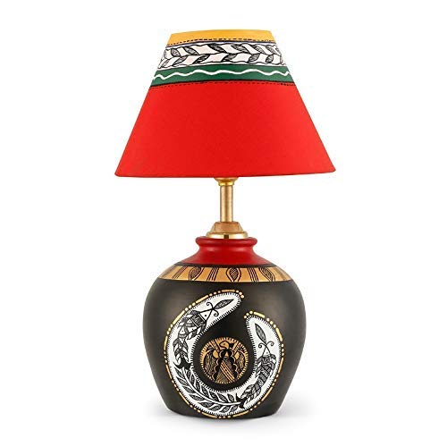 Madhubani Shimmers Hand-Painted Pot Shaped Round Terracotta Table Lamp-ArtyCraftz.com