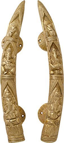 Tuskar Ganesha Carving Brass Door Handle Set of 2 Piece 5 x 5 x 27.5 Cm
