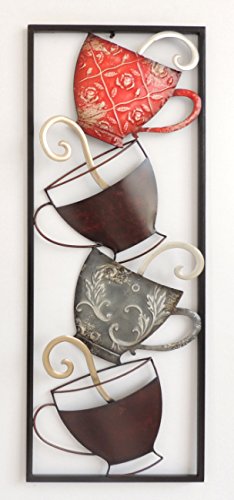 4 Coffee Cups Metal Wall Decor Frame