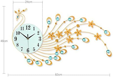 Metal Peacock Flowers and Gem Stones Wall Clock